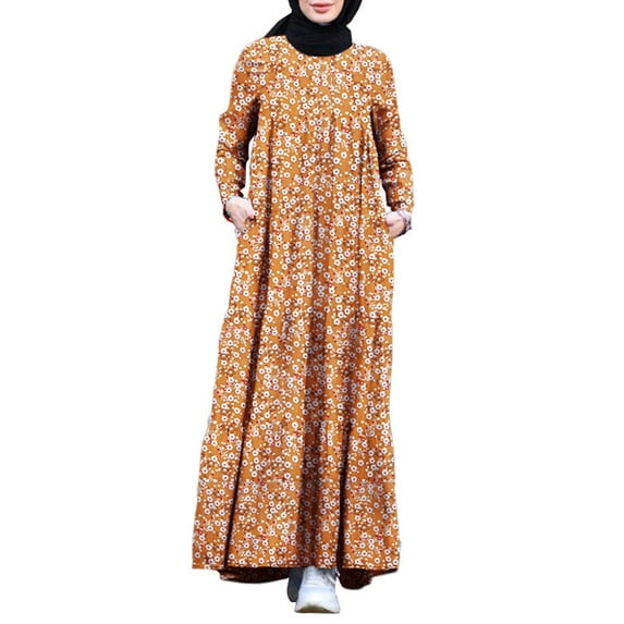 ZANZEA Dresses for Women Floral Back Zip-up Side Pockets Maxi Cupcake Dress