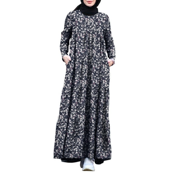 ZANZEA Dresses for Women Floral Back Zip-up Side Pockets Maxi Cupcake Dress