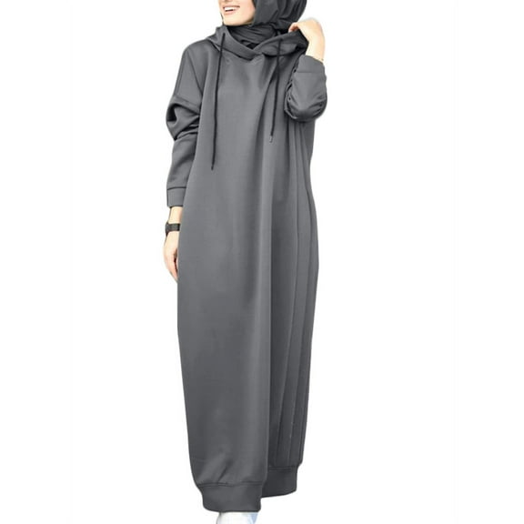 ZANZEA Dresses for Women Hooded Winter Long Sleeve Thin Fleece Long Pullover Dress