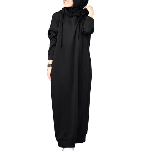 ZANZEA Dresses for Women Hooded Winter Long Sleeve Thin Fleece Long Pullover Dress