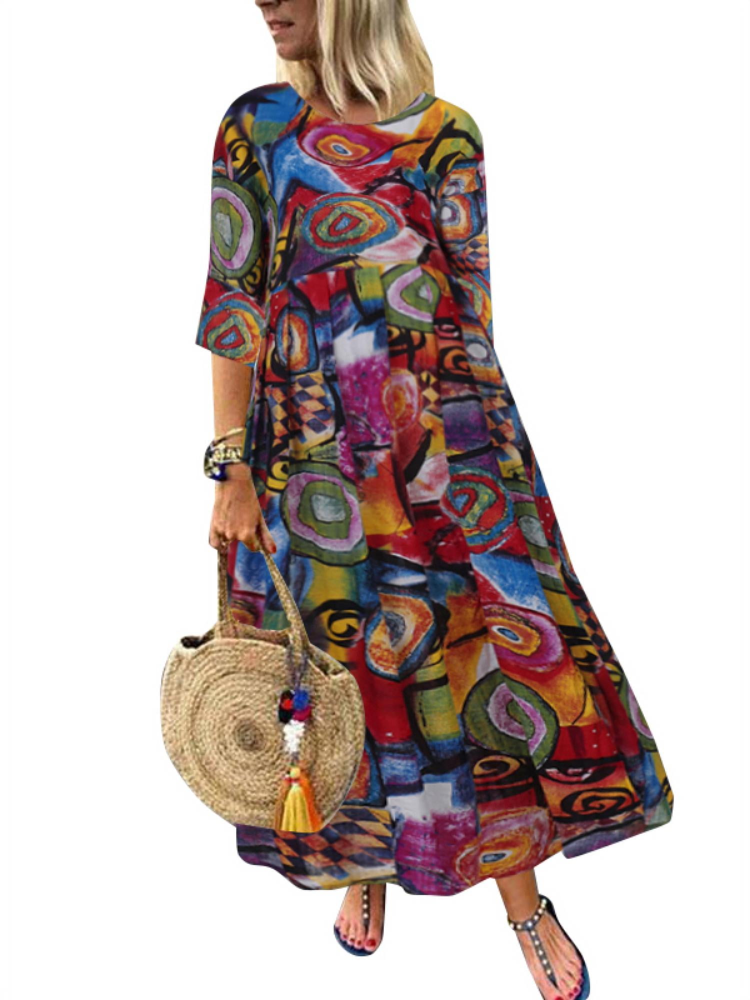 ZANZEA Dresses for Women O-Neck Half Sleeve High Waist Graffiti Print ...