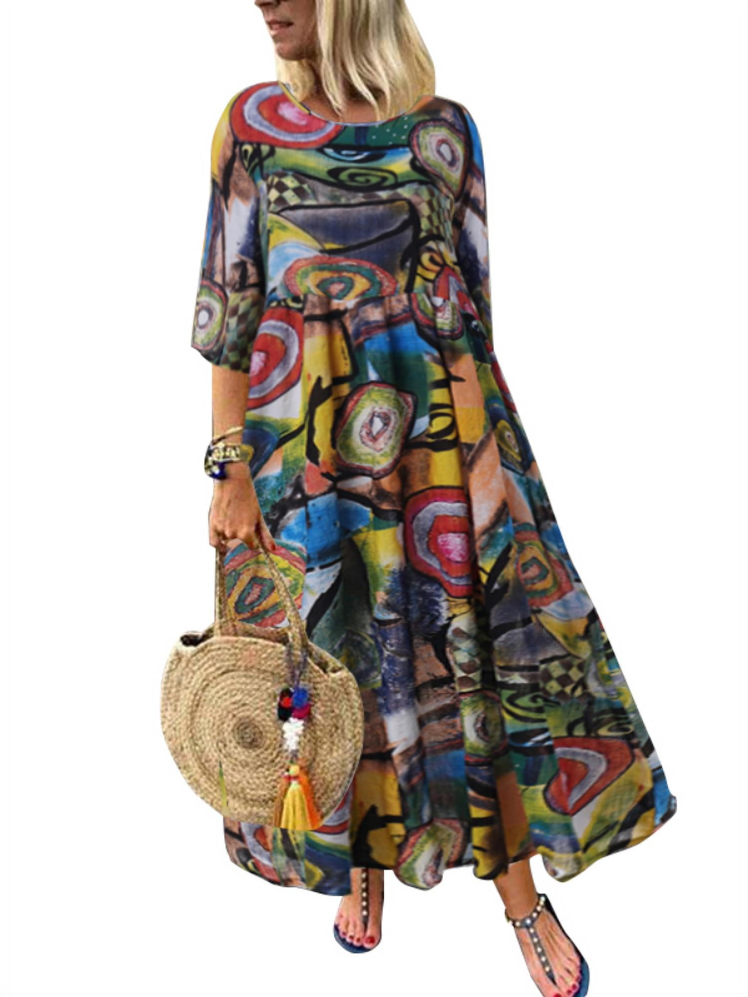 ZANZEA Dresses for Women O-Neck Half Sleeve High Waist Graffiti Print ...