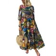 thumbnail image 1 of ZANZEA Dresses for Women O-Neck Half Sleeve High Waist Graffiti Print Long Dress, 1 of 5