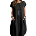 thumbnail image 1 of ZANZEA Dresses for Womens Short Sleeve O-Neck Pocket Solid Color Casual Dress, 1 of 3