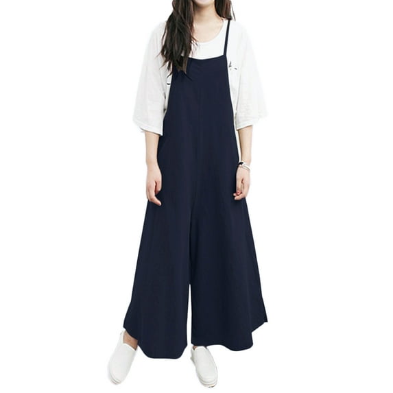 ZANZEA Ladies Casual Solid Tank Jumpsuit Long Suspender Overalls Bib Pants