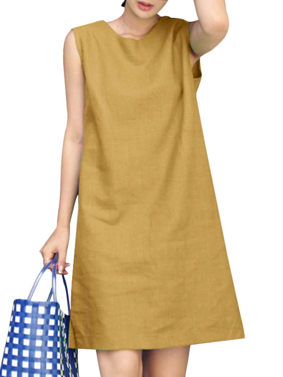ZANZEA Ladies Fashion Sundress Sleeveless Cotton Linen Vintage Casual Dress  - Walmart.com