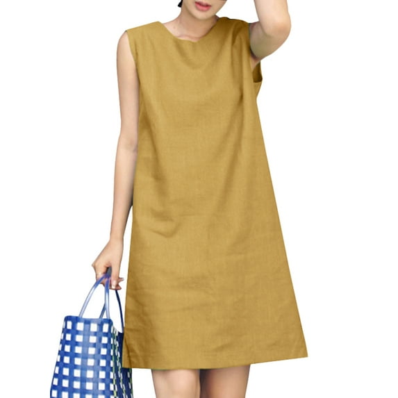 ZANZEA Ladies Fashion Sundress Sleeveless Cotton Linen Vintage Casual Dress