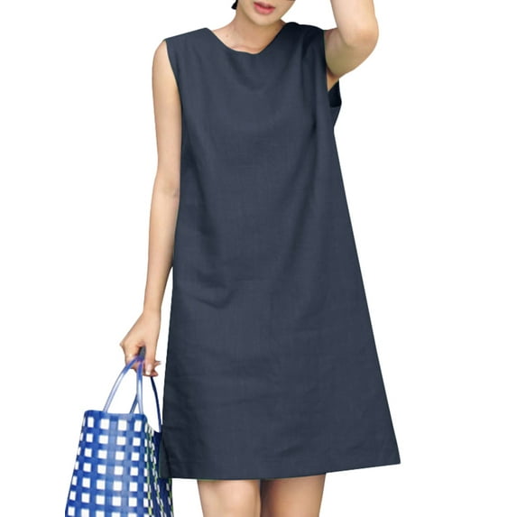 ZANZEA Ladies Fashion Sundress Sleeveless Cotton Linen Vintage Casual Dress