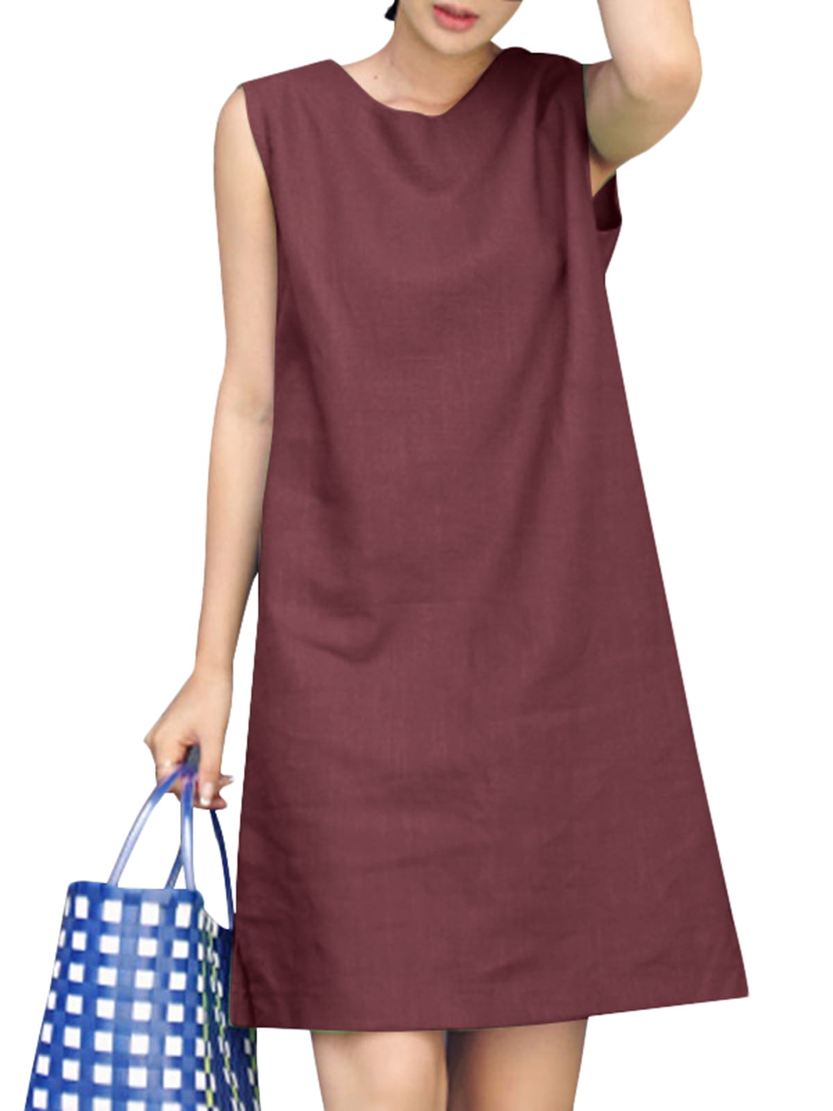 ZANZEA Ladies Fashion Sundress Sleeveless Cotton Linen Vintage