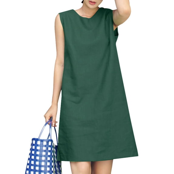ZANZEA Ladies Fashion Sundress Sleeveless Cotton Linen Vintage Casual Dress