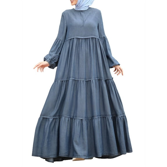 ZANZEA Muslim Dresses for Women Vintage Puff Sleeve Buttons Patchwork Maxi Dress