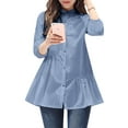 thumbnail image 1 of ZANZEA Polyester Three Quarter Sleeves Buttons Patchwork Solid Shirts Womens S-5XL, 1 of 4