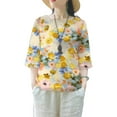 thumbnail image 1 of ZANZEA Women 3/4 Sleeve Blouse Floral Print Crewneck Cotton Linen Casual Shirt Tops, 1 of 12