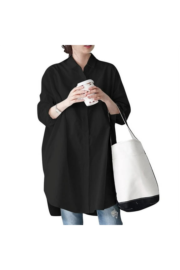 Women 3/4 Sleeve Solid Color Blouse Buttons Down Shirts Tops