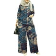 thumbnail image 1 of ZANZEA Women 3/4 Sleeved Button Down Front Blouses Muslim Side Pockets Pants Sets, 1 of 2