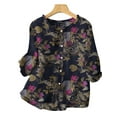 thumbnail image 1 of ZANZEA Women 3/4 Sleeved Floral Printed Blouse Loose Shirts O-Neck Tops, 1 of 3