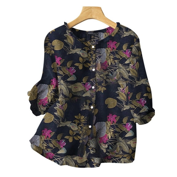 ZANZEA Women 3/4 Sleeved Floral Printed Blouse Loose Shirts O-Neck Tops