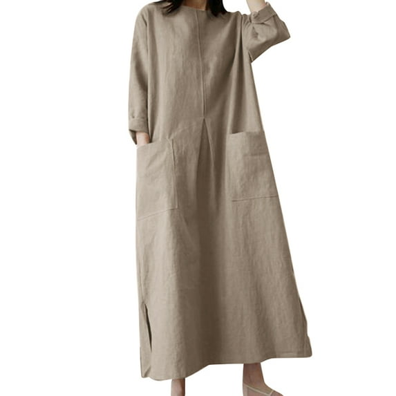 ZANZEA Women 3/4 Sleeved O-Neck Solid Colors Maxi Dress Baggy Kaftan Dresses