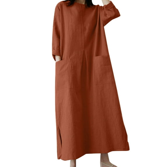 ZANZEA Women 3/4 Sleeved O-Neck Solid Colors Maxi Dress Baggy Kaftan Dresses