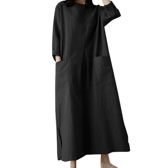 ZANZEA Women 3/4 Sleeved O-Neck Solid Colors Maxi Dress Baggy Kaftan Dresses