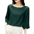 thumbnail image 1 of ZANZEA Women 3/4 Sleeved Tops Crew Neck Satin Blouse Baggy OL Shirts, 1 of 14