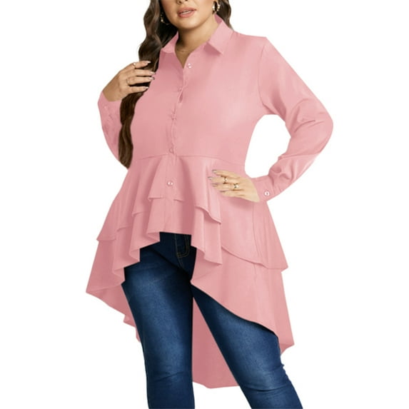 ZANZEA Women Asymmetrical Hem Shirt Lapel High Low Solid Color Buttons Pullover Blouse