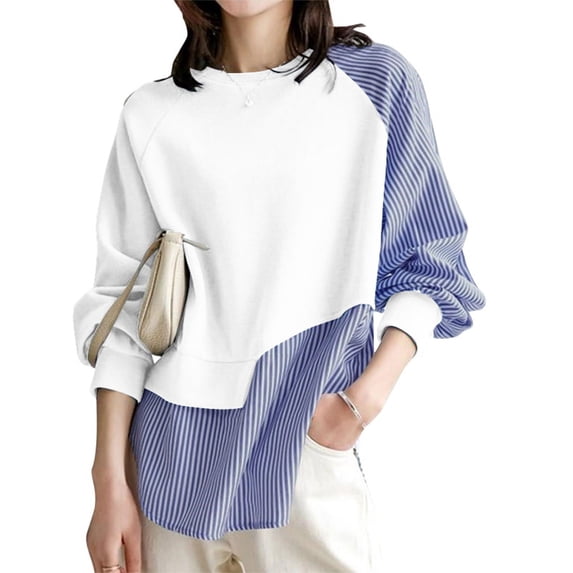 ZANZEA Women Blouse O-Neck Striped Patchwork Casual Daily Street Shirt Tops