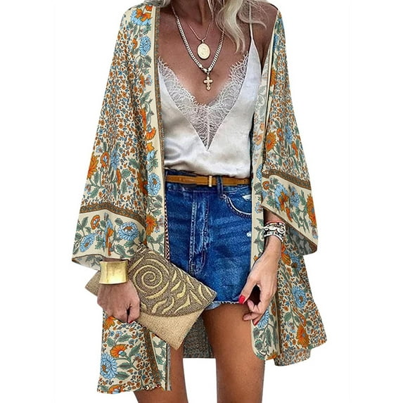 ZANZEA Women Bohemian Cardigan Holiday Printed Casual Cover Up Coats