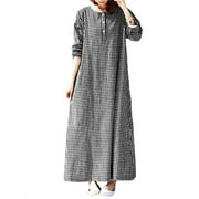 ZANZEA Women Button-Front Full Length Kaftan Vintage Plaid Long Maxi Dress