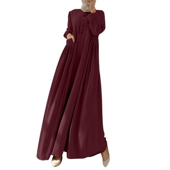 ZANZEA Women Buttons Full Sleeve Solid Color A-Line Sundress Muslim Abaya Casual Kaftan Swing Long Dress