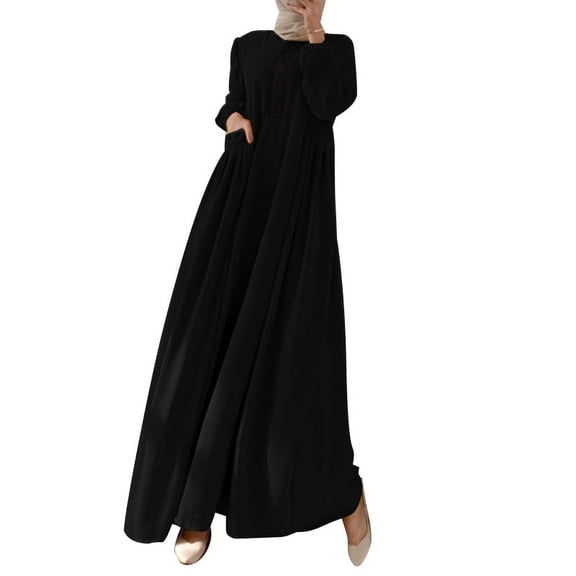ZANZEA Women Buttons Full Sleeve Solid Color A-Line Sundress Muslim Abaya Casual Kaftan Swing Long Dress