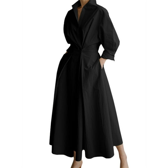ZANZEA Women Buttons Long Sleeve Dress High Waist Casual Long Shirt Dress
