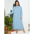 thumbnail image 1 of ZANZEA Women Casual Solid Lantern Sleeve Buttons Muslim Maxi Dress FZH, 1 of 8