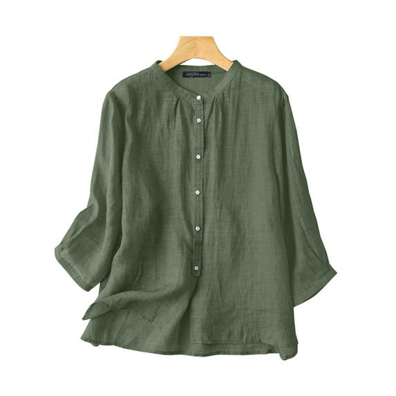 ZANZEA Women Cotton Linen Button Blouse Summer O-Neck Half Sleeve Solid Shirts