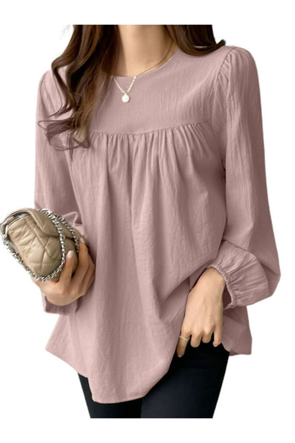 Women Cotton Long sleeve Shirt Blouse Solid Color Fashion Top