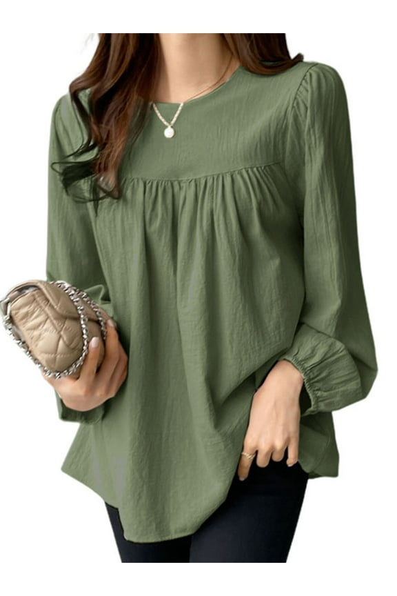 Women Cotton Long sleeve Shirt Blouse Solid Color Fashion Top