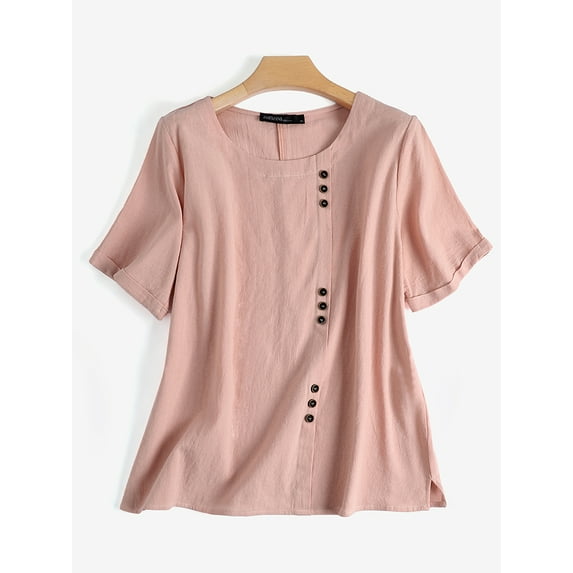 ZANZEA Women Crew Neck Short Sleeve Blouse Casual Tunic Tops T-Shirts