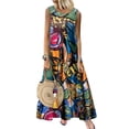thumbnail image 1 of ZANZEA Women Crew Neck Sleeveless Graffiti Printed Casual Maxi Dress, 1 of 8