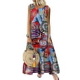thumbnail image 1 of ZANZEA Women Crew Neck Sleeveless Graffiti Printed Casual Maxi Dress, 1 of 8