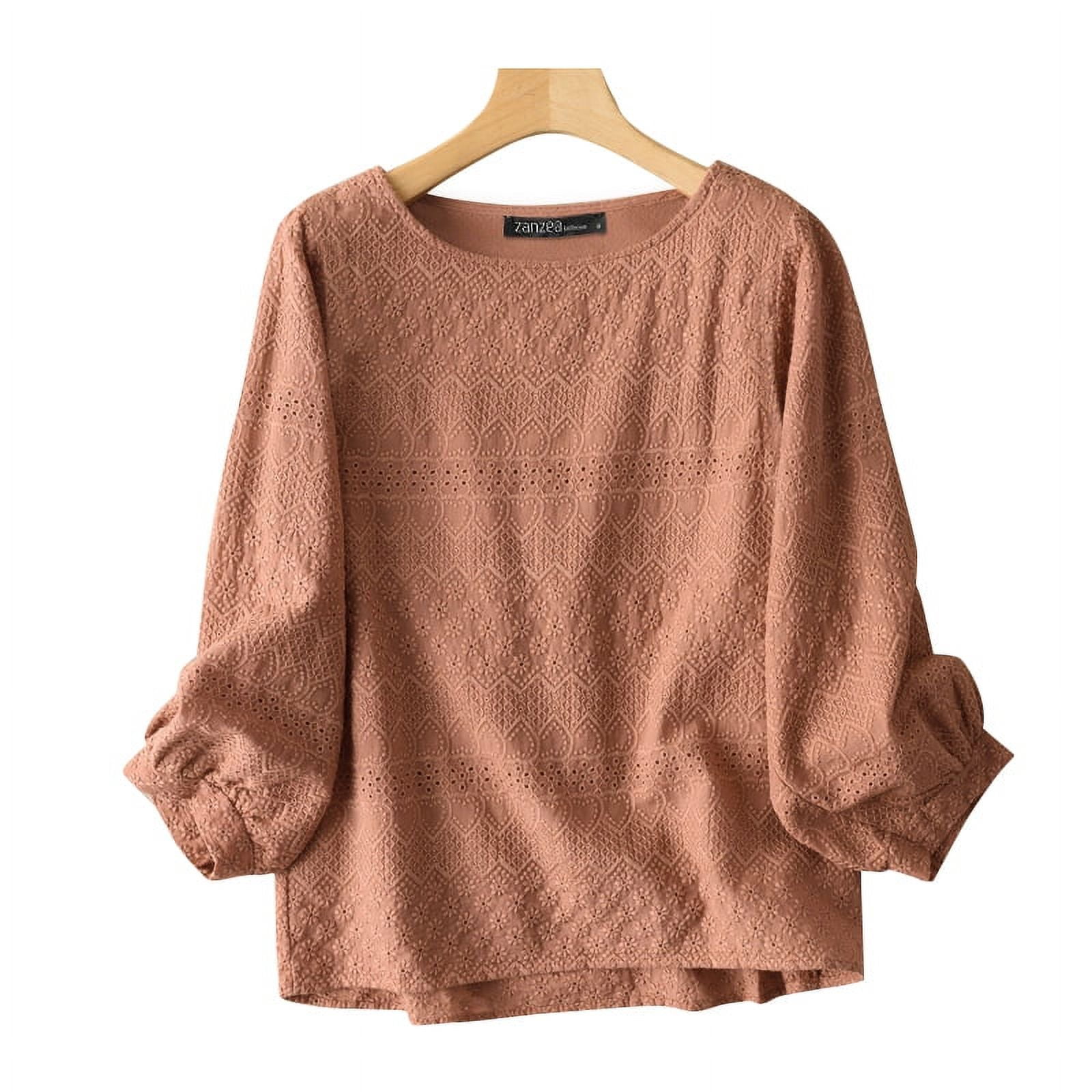 ZANZEA Women’s Batwing Sleeve Off-Shoulder Loose Oversized Top – Baggy Pullover Sweater Blouse In Brown, Size S (US 6) - View #6