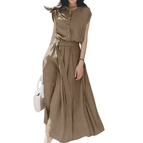 ZANZEA Women Dress O-Neck Slim Waist Solid Color Midi Short Sleeve Casual Dresses