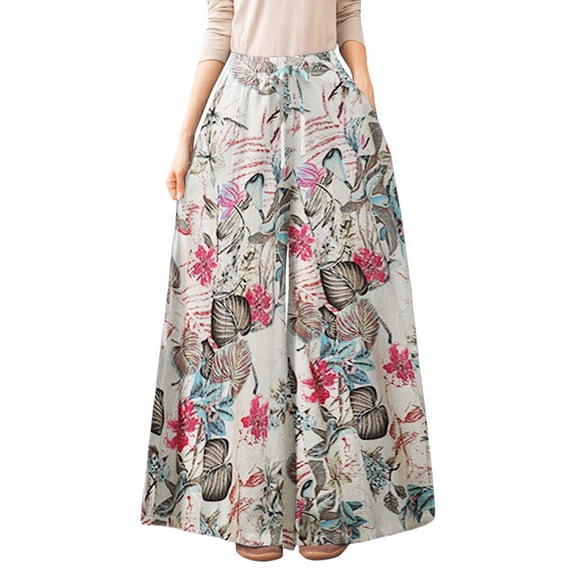 ZANZEA Women Elastic Waist Floral Printed Holiday Vintage Pants Long Trousers
