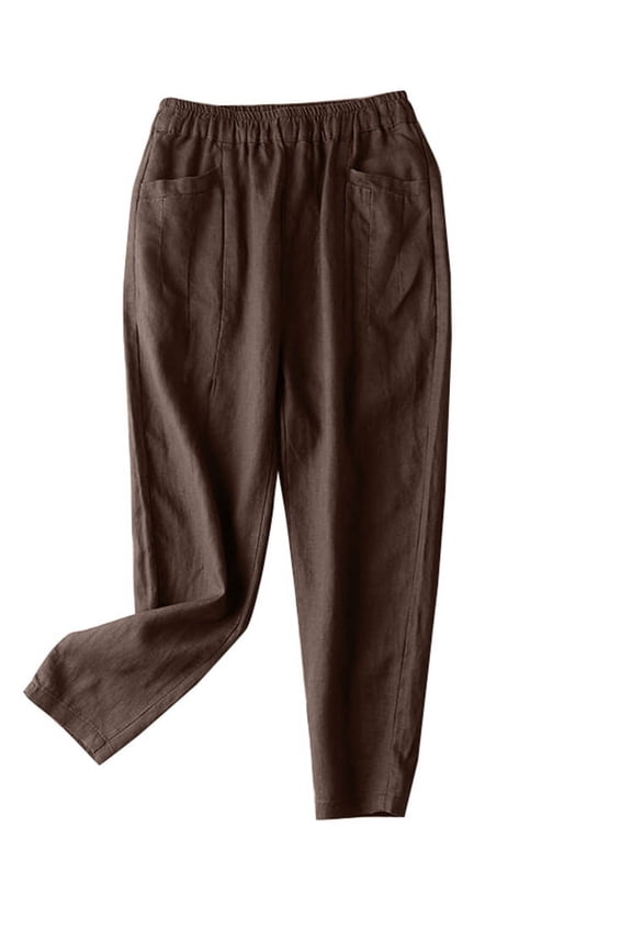 Women Elastic Waist Side Pockets Thin Palazzo Harem Casual Pants