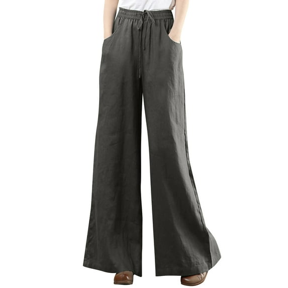 ZANZEA Women Elastic Waist Wide Leg Long Straight Pants Palazzo Trousers