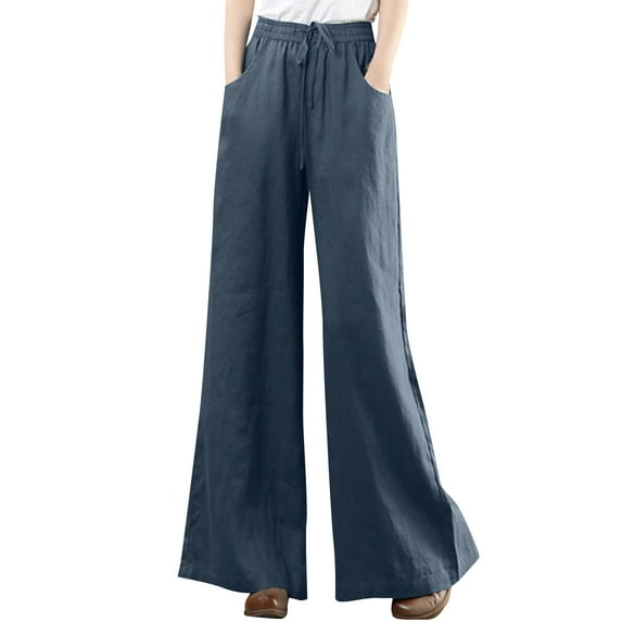ZANZEA Women Elastic Waist Wide Leg Long Straight Pants Palazzo Trousers