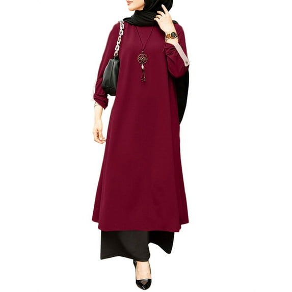 ZANZEA Women Elegant Stylish Full Sleeve O-neck Muslim Tops Side Split Blouses