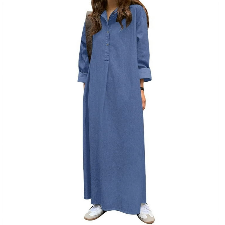 Button up long sleeves spring dresses women 4878