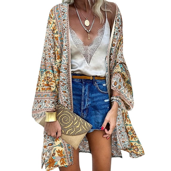 ZANZEA Women Floral Print/Color Printing Casual Flare Sleeve Long Cardigan Coats