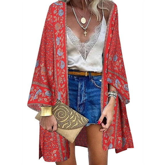 ZANZEA Women Floral Print/Color Printing Casual Flare Sleeve Long Cardigan Coats