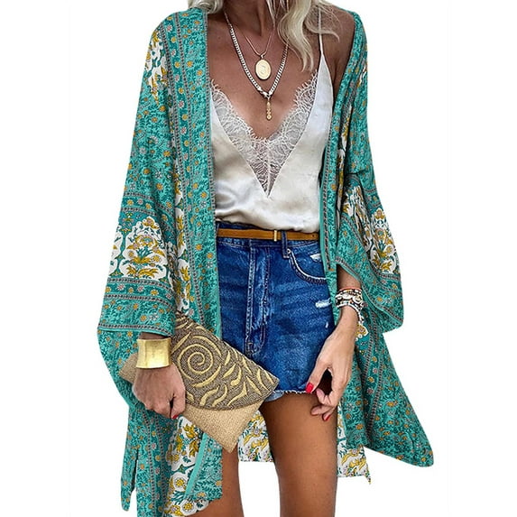 ZANZEA Women Floral Print/Color Printing Casual Flare Sleeve Long Cardigan Coats